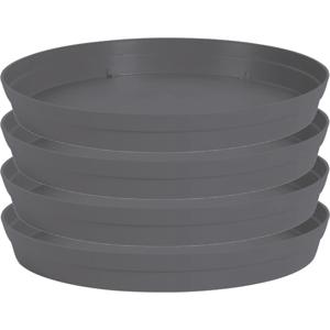 EDA Bloempot onderschaal Toscane - 4x stuks - kunststof - antraciet - D28 cm - opvangschalen