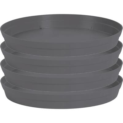 EDA Bloempot onderschaal Toscane - 4x stuks - kunststof - antraciet - D28 cm - opvangschalen
