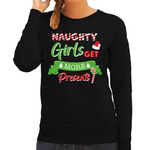 Foute Kersttrui/sweater voor dames - naughty girls - zwart - presents