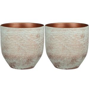 2x stuks plantenpot/bloempot Carrie terracotta koper met flakes patroon - D24/H22 cm