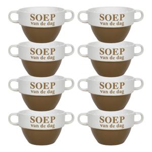 Soepkommen - 8x - Soep van de dag - keramiek - D12 x H8 cm - Cappuccino bruin - Stapelbaar