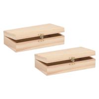 Houten opbergkistje met sluiting en deksel - 2x - 20 x 12 x 6 cm - Sieraden/spulletjes/pennenbak