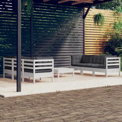 7-delige Loungeset met antracietkleurige kussens grenenhout