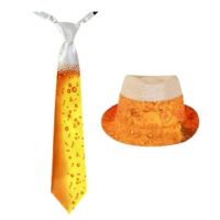 Carnaval verkleed set hoed en stropdas in BIER thema print - thumbnail