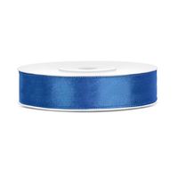 1x Kobaltblauwe satijnlint rollen 1,2 cm x 25 meter cadeaulint verpakkingsmateriaal - Cadeaulinten - thumbnail