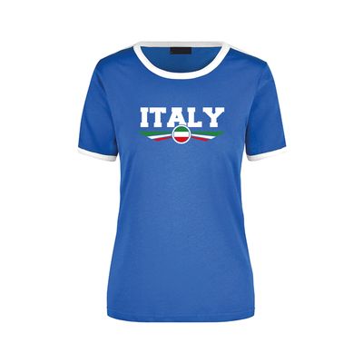 Italy blauw / wit ringer landen t-shirt logo met vlag Italie voor dames Italy blauw / wit ringer landen t-shirt logo met vlag Italie voor dames