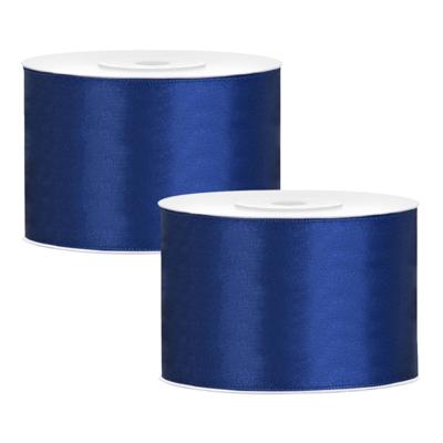 Partydeco Cadeaulint - 2x - blauw - 5 cm x 25 meter - satijn - sierlint - inpakken - decoratie