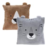 Dieren sierkussens - kinderkamer - grijs / bruin - 43 cm - polyester