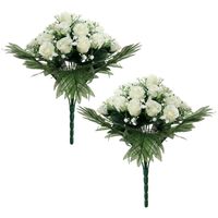 Kunstbloemen boeket rozen/gipskruid - 2x stuks - wit - H36 cm - Bloemstuk - Bladgroen