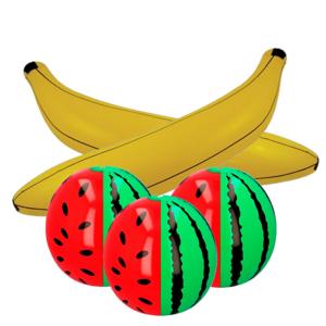 Opblaasbare fruit mix - 2x banaan 71 cm en 3x Watermeloen 35 cm - deco opblaasartikelen