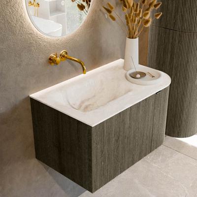 Badmeubel Mondiaz Kurve-Dlux | 75 cm cm | Meubelkleur Shadow | Wastafelkleur Frappe | Solid surface | Wasbak links zijde spoelbak | Zonder kraangat(en)