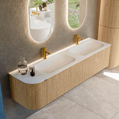Badmeubel Mondiaz Kurve | 175 cm | Meubelkleur Oak | Wastafelkleur Talc | Dubbele spoelbak | 2 kraangaten
