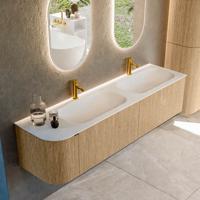 Badmeubel Mondiaz Kurve | 175 cm | Meubelkleur Oak | Wastafelkleur Talc | Dubbele spoelbak | 2 kraangaten