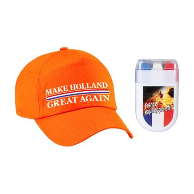 Koningsdag en supporters feest petje - oranje - Make Holland Great Again - Met vlag schminkstift