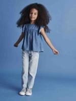 Rechte jeans MorphologiK meisjes heupomvang Medium gebleekt denim