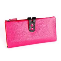 3572 Litchi textuur lederen rits Lady portemonnee grote-capaciteit portemonnee (Rose rood)