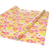 Inpakpapier/cadeaupapier - wit met gekleurde bloemen design - 200 x 70 cm - thumbnail
