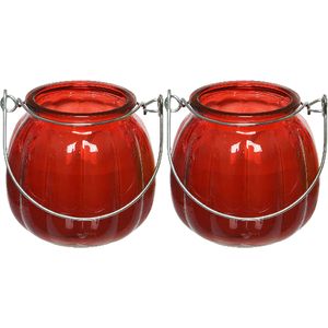 2x citronella kaarsen in glas - 15 branduren - D8 x H8 cm - rood