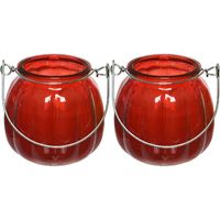 2x citronella kaarsen in glas - 15 branduren - D8 x H8 cm - rood