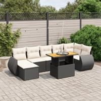 8-delige Loungeset met kussens poly rattan zwart