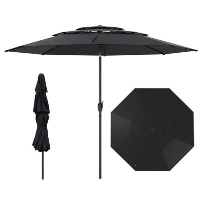 300 cm Grote 3-laagse Parasol Tafelparasol met Kantelmechanisme Handslinger 8 Stevige Ribben Zonnescherm voor Tuin Strand Zwart