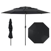 300 cm Grote 3-laagse Parasol Tafelparasol met Kantelmechanisme Handslinger 8 Stevige Ribben Zonnescherm voor Tuin Strand Zwart