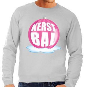 Foute kersttrui kerstbal roze op grijze sweater voor heren