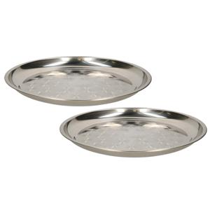 B- 2x -Home serveerschaal/dienblad - plat - rond - zilver - rvs - dia 30 cm - voedsel serveren