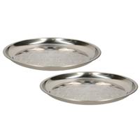 B- 2x -Home serveerschaal/dienblad - plat - rond - zilver - rvs - dia 30 cm - voedsel serveren - thumbnail