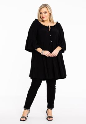 Yoek Tuniek met ruches off-shoulder | Zwart | Maat 46/48