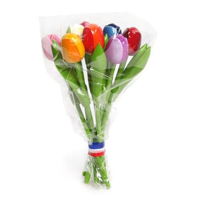 Decoratie tulpen boeket - gekleurd - 20 cm - hout - bloemen boeket - Hollandse tulpen