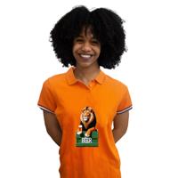 Koningsdag verkleed polo - leeuw met bier - oranje - dames Koningsdag verkleed polo - leeuw met bier - oranje - dames