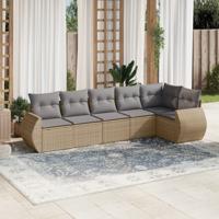 6-delige Loungeset met kussens poly rattan beige