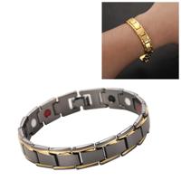 Mannen afneembare Titanium staal magnetische therapie armband sieraden (zwart goud)