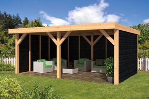Buitenverblijf Dalfsen 600x300 cm met zwarte wanden - Bouwpakket- Plat dak- Onbehandeld lariks Douglas hout,- Tuindeco