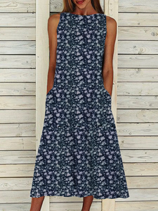 Sleeveless Crew Neck Floral Dress