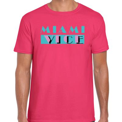 Toppers verkleed T-shirt heren - Miami Vice - roze - Tropische feestkleding Toppers verkleed T-shirt heren - Miami Vice - roze - Tropische feestkleding