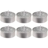 6x Zilveren glitter waxinelichtjes/theelichtjes 6 cm