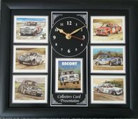 Zwarte Wandklok met een collage van Ford Escort Works Rally Mk1 & MkIl - thumbnail