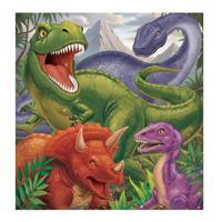 Dinosaurus dieren thema - tafel servetten - 33 x 33 cm - 16x stuks - papier - wegwerp