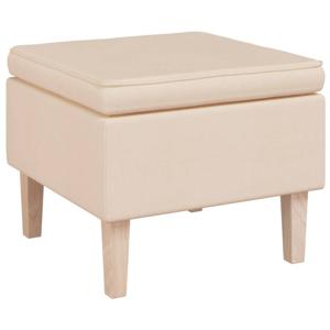 The Living Store charmante kruk - voetenbank - 55x54.5x42 cm - crème stof - rubberwood poten