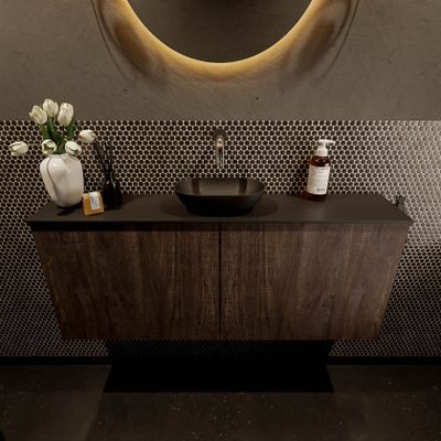 Mondiaz Fowy toiletmeubel 120cm dark brown met blad en waskom urban midden zonder kraangat