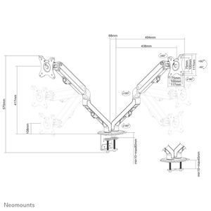 Neomounts FPMA-D650DBLACK Monitor-tafelbeugel 43,2 cm (17) - 68,6 cm (27) Kantelbaar, Zwenkbaar, Roteerbaar, In hoogte verstelbaar