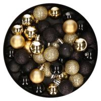 Kleine kerstballen - 48x st - zwart/goud - D3 cm - kunststof - kerstversiering