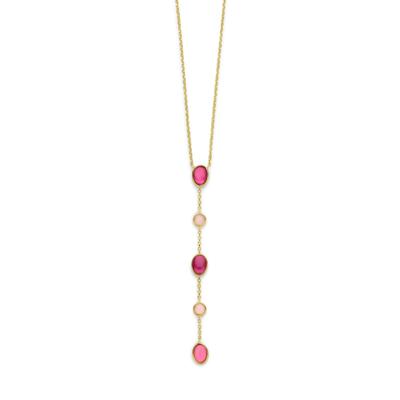 14k Geelgouden Collier met Roze Opaal en Robijn - 45-47 cm