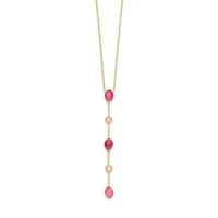 14k Geelgouden Collier met Roze Opaal en Robijn - 45-47 cm