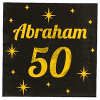Verjaardag of Abraham feest servetten - leeftijd 50 jaar - 16x stuks - zwart/goud - 33 x 33 cm