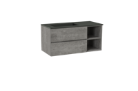 Storke Edge zwevend badmeubel 110 x 52 cm beton donkergrijs met Scuro asymmetrisch linkse wastafel in kwarts