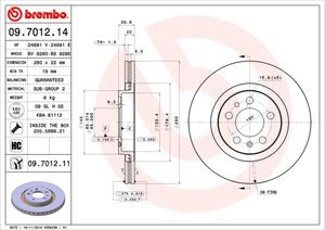 Remschijf BREMBO, Remschijftype: Binnen geventileerd, u.a. für Audi, Skoda, VW, Seat