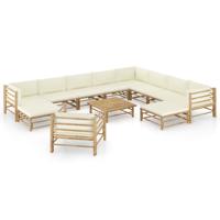 12-delige Loungeset met crèmewitte kussens bamboe